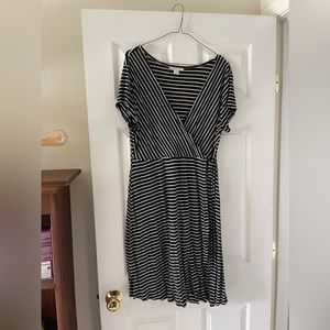 Black and white knee length maternity dress